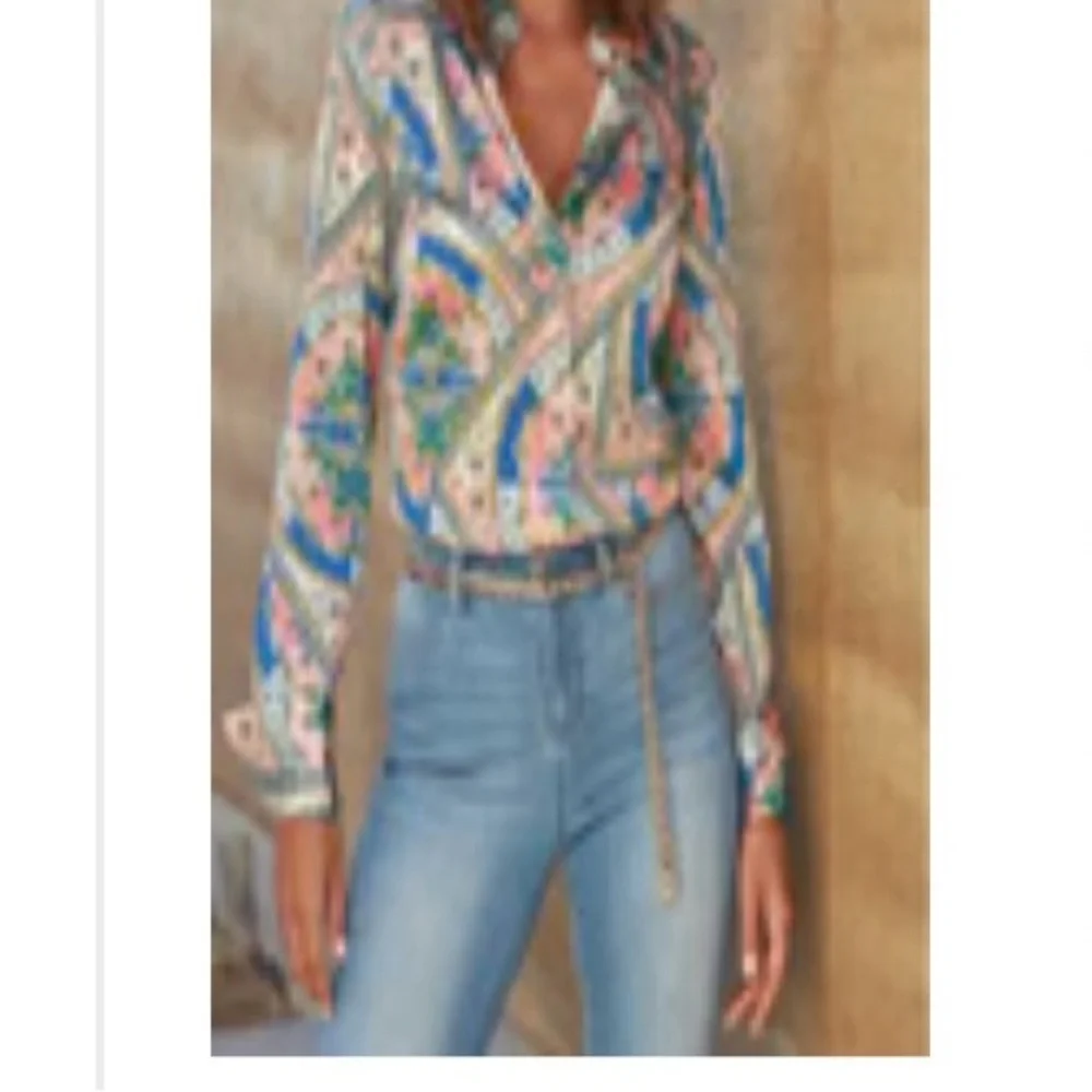 Boston Proper Multicolor Patterned Blouse - Picture 4 of 4